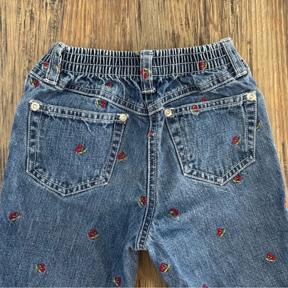 Vtg Y2K 2002 Gymboree Cherry-Embroidered Jeans Kids Size 4 Blue Denim